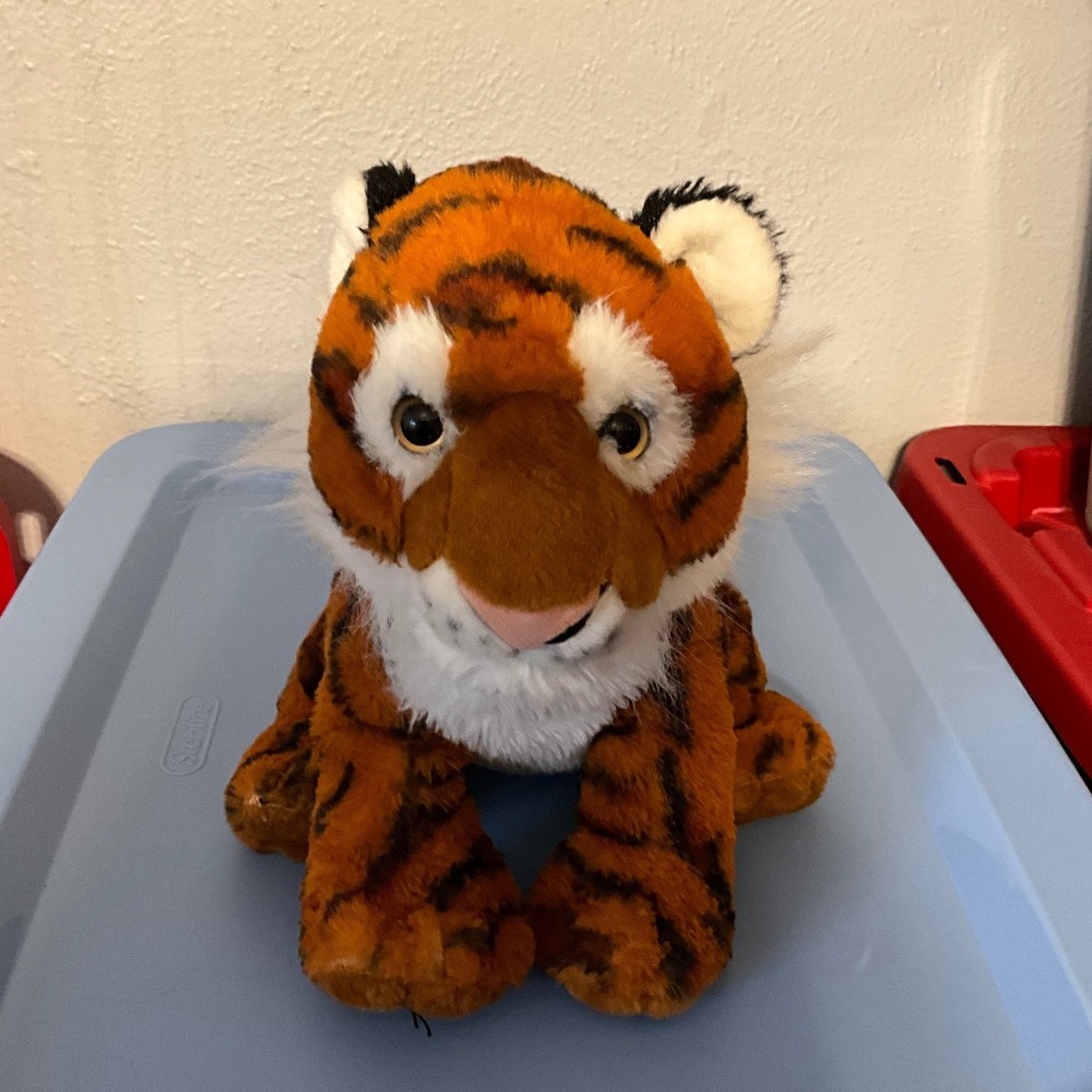 Wild Republic Tiger Plush Stuffed Animal Seated Orange Black Striped 14x9